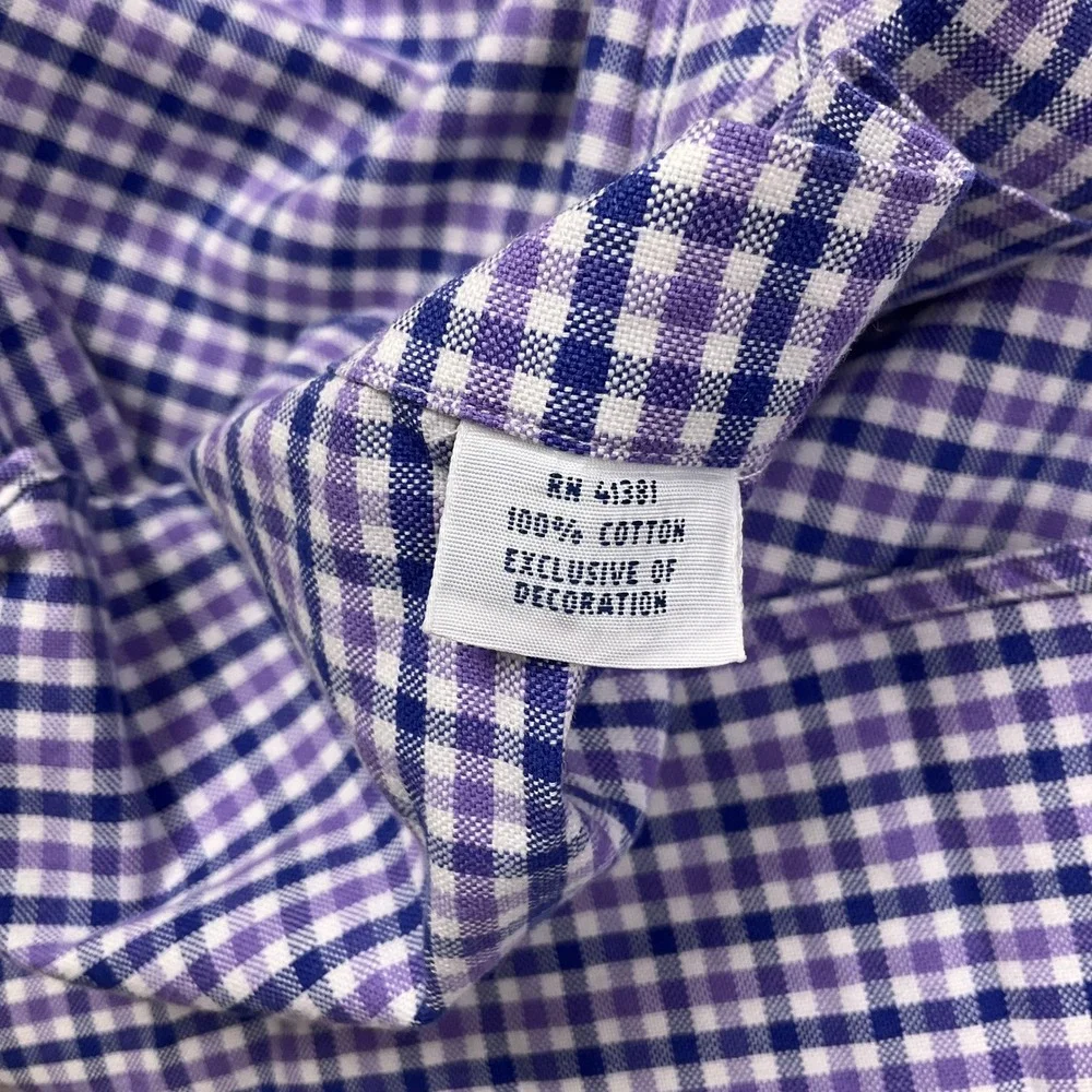 Ralph Lauren Mens Men Purple Gingham Check Cotton Long Sleeve Preppy Classic